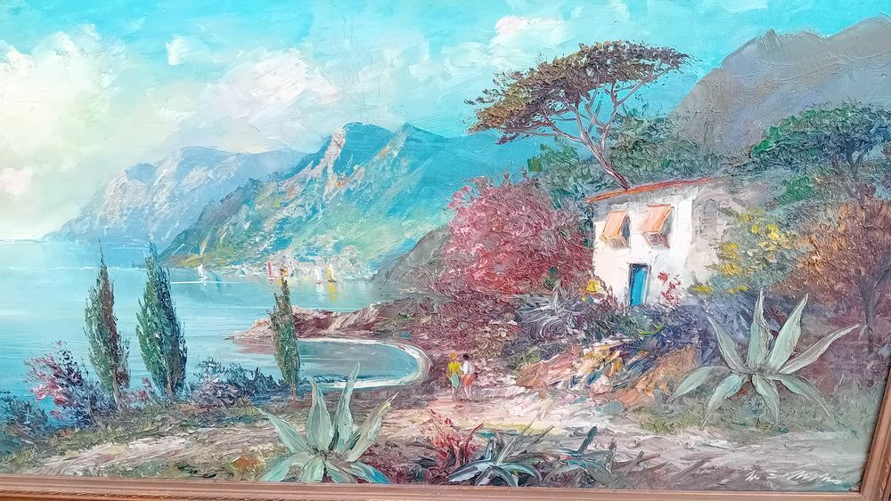 Tableau m&eacute;diterran&eacute;e, montagnes cabanon, Encadr&eacute; sign&eacute; grand format Décoration