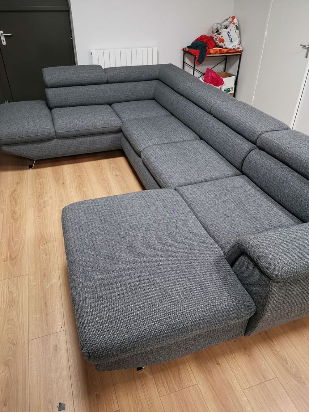 Canap&eacute; d'angle U convertible gauche PHOENIX tissu gris fonc&eacute; Meubles