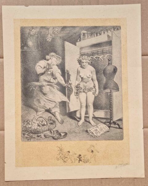 Lithographie en BE d'Alphonse Willette  :  Essayage de mode 69 Courbevoie (92)