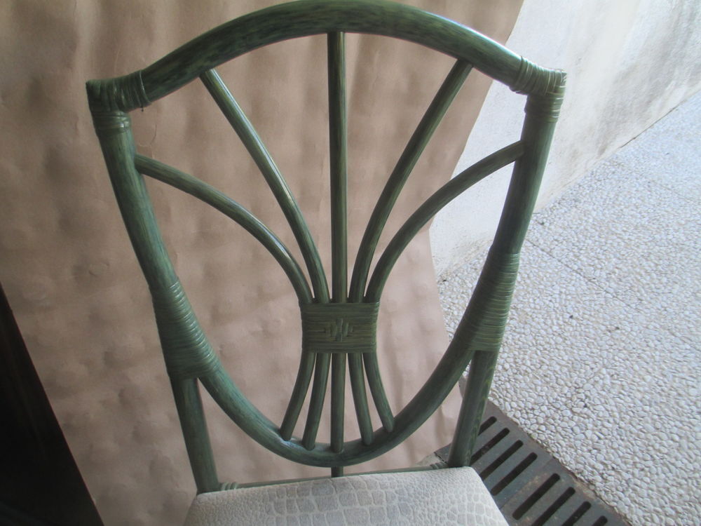 Buffet en osier et bambou laquage vert bleut&eacute; Meubles