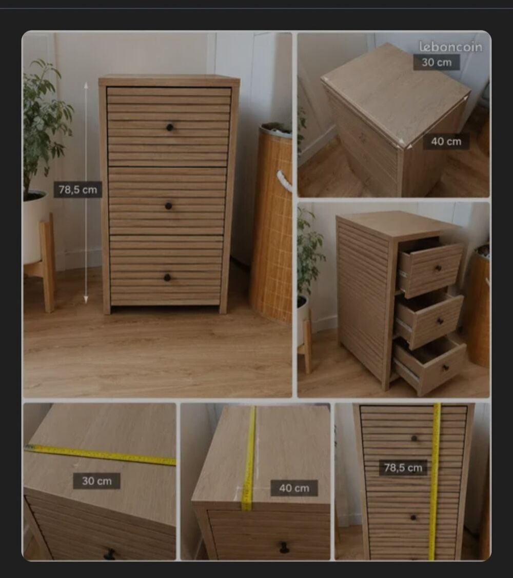 Commode bois clair 3 tiroirs Meubles