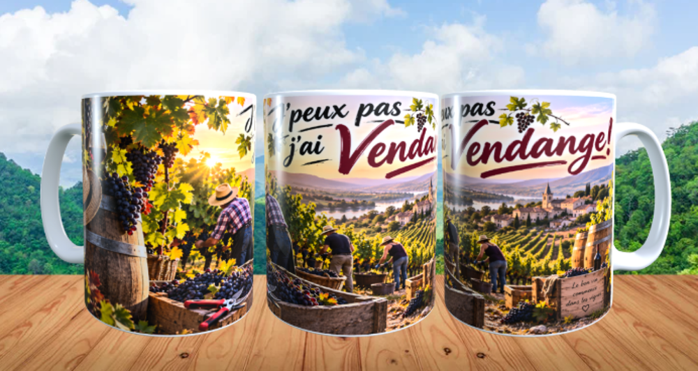 Mug humour, j'peux pas j'ai Vendange! Décoration