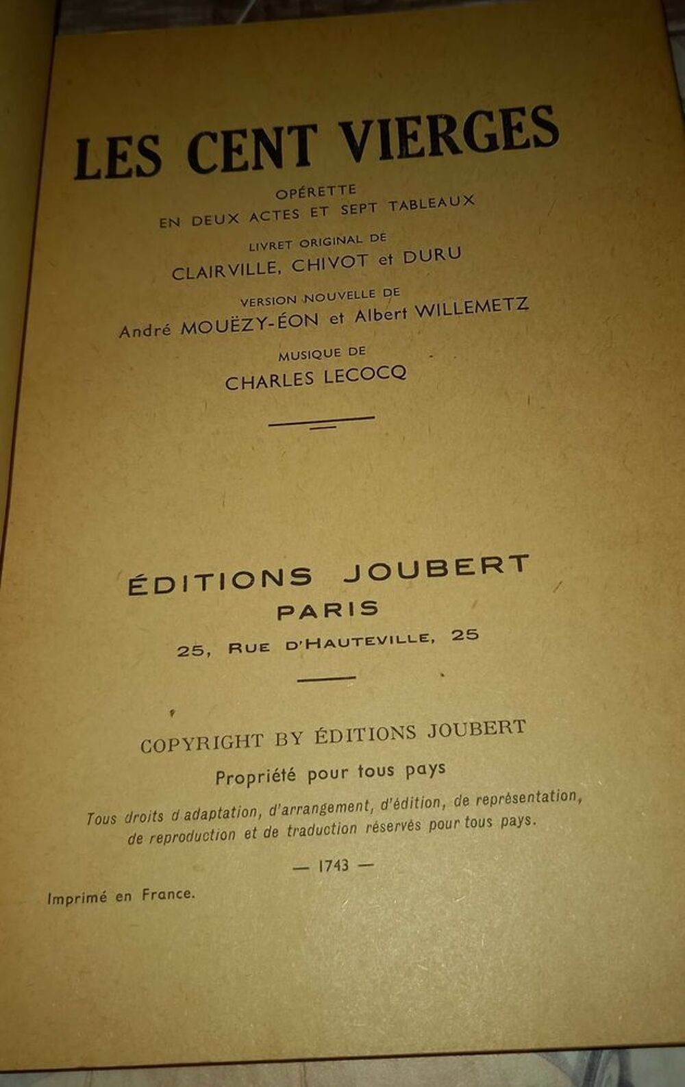l op&eacute;rette pi&egrave;ce de th&eacute;&acirc;tre les cent vierges 