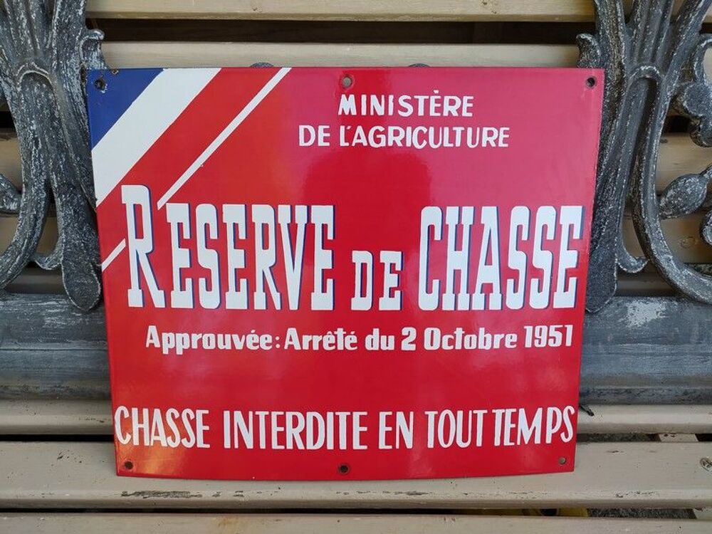 Ancienne Plaque &Eacute;maill&eacute;e R&eacute;serve de Chasse Ann&eacute;es 50/60 