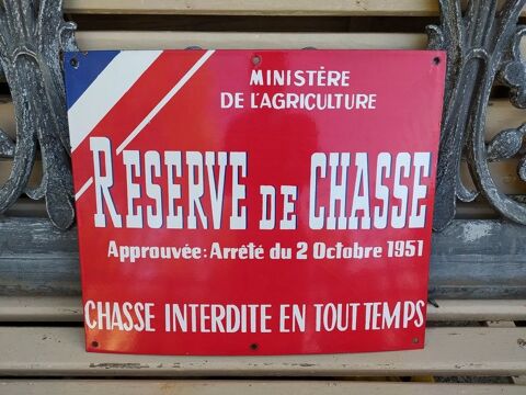 Ancienne Plaque Émaillée Réserve de Chasse Années 50/60 180 Loches (37)
