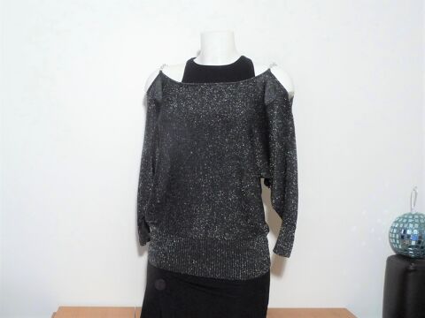 Pull Noir et Argent� Bretelle M�tal Argent�-By Laetitia E&M 20 Paris 15 (75)