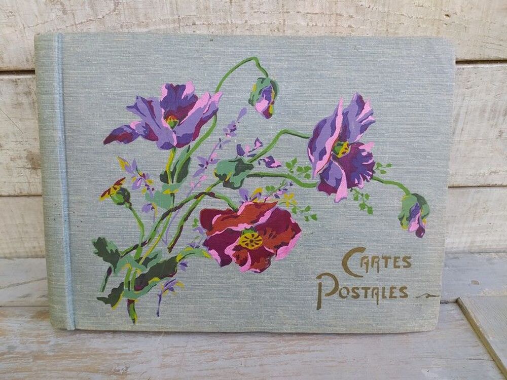 Ancien Album pour Cartes Postales D&eacute;cor Fleurs de Pavots 

