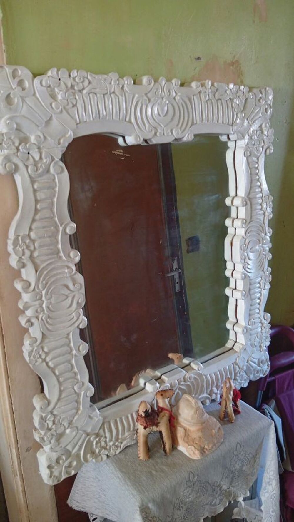  grand miroir baroque blanc 87x77 cm Décoration