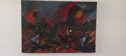 Grande huile sur toile 100X80 abstraction Bataille de Kosovo Cranves-Sales (74)