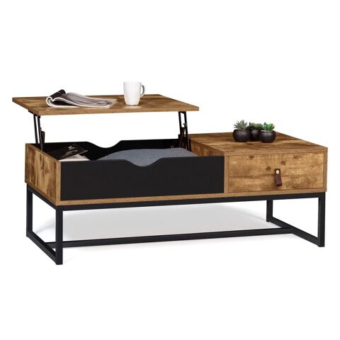 Table basse plateau relevable et un tiroir en bois et métal 35 Escalles (62)