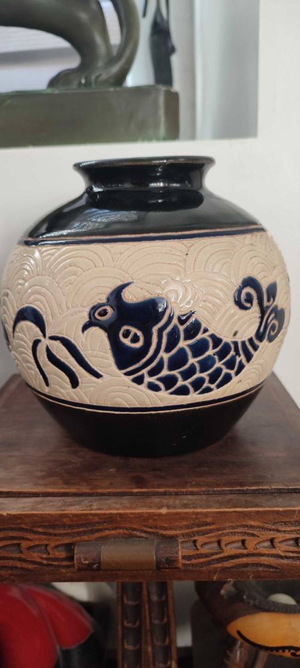 Pied de lampe vintage "Dong+Tam" C&eacute;ramique du Vietnam 