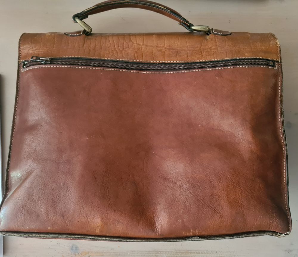 Serviette en cuir roux/marron lumineux, doubl&eacute;e cuir Maroquinerie