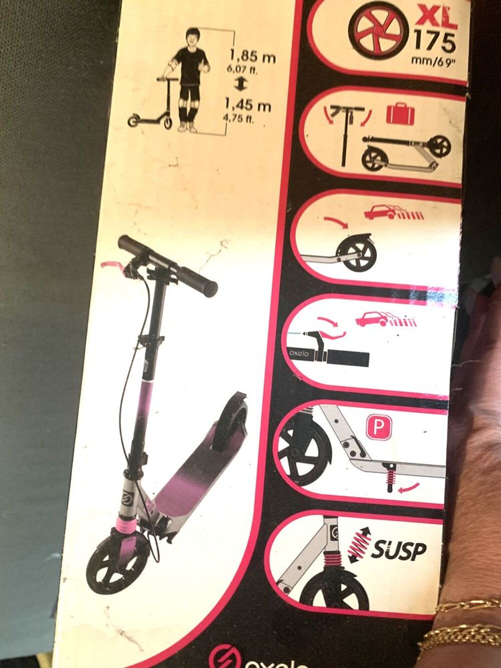Trottinette Oxelo MID9 rose pliable avec b&eacute;quille + casque - Sports