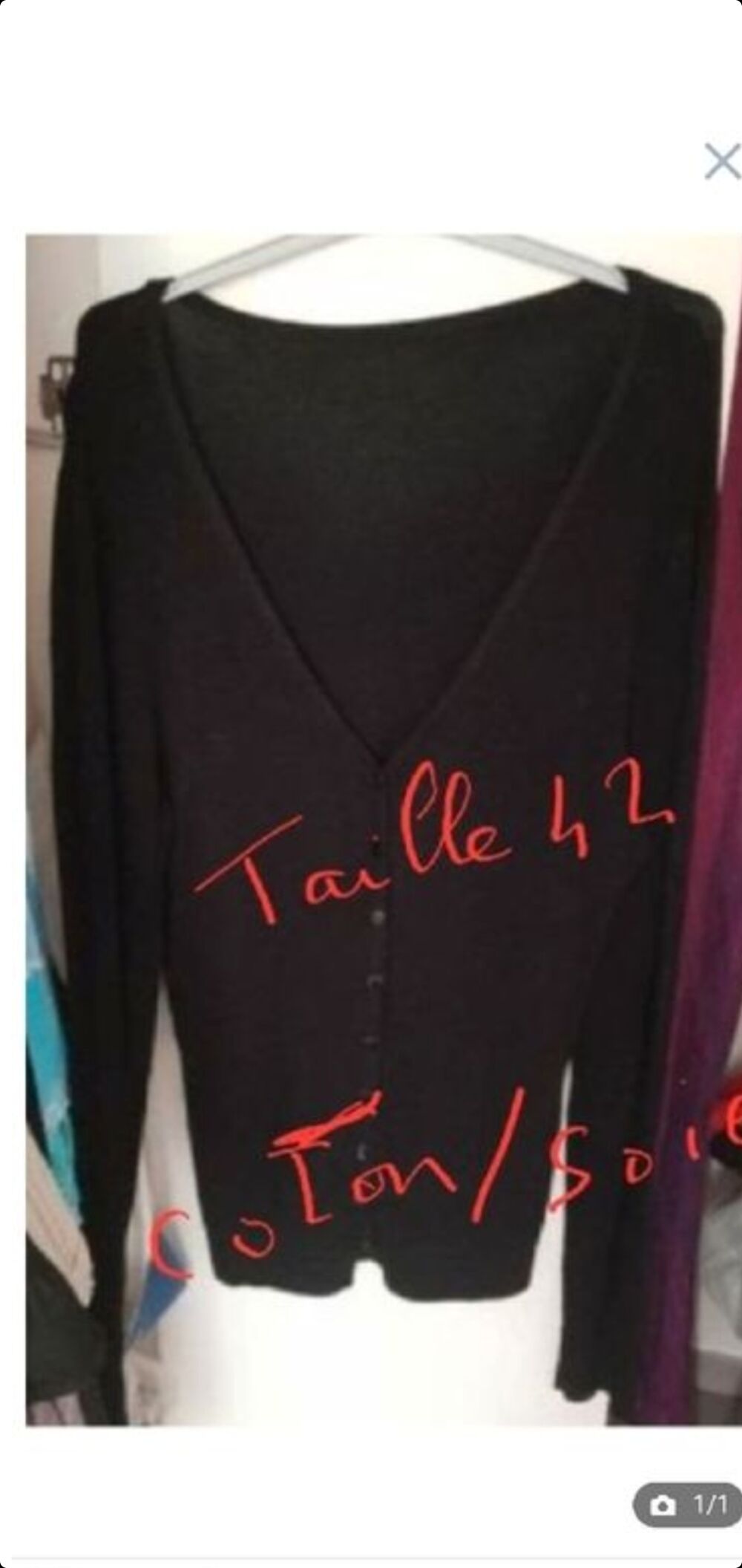 veste gilet noire taille 42 coton/soie tr&egrave;s bon &eacute;tat Vtements