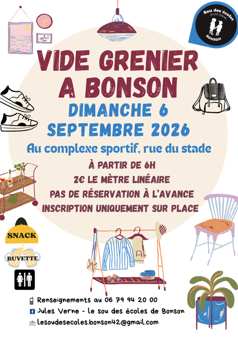 Vide Grenier du Sou des écoles de Bonson le 6/09/2026 0 Bonson (42)