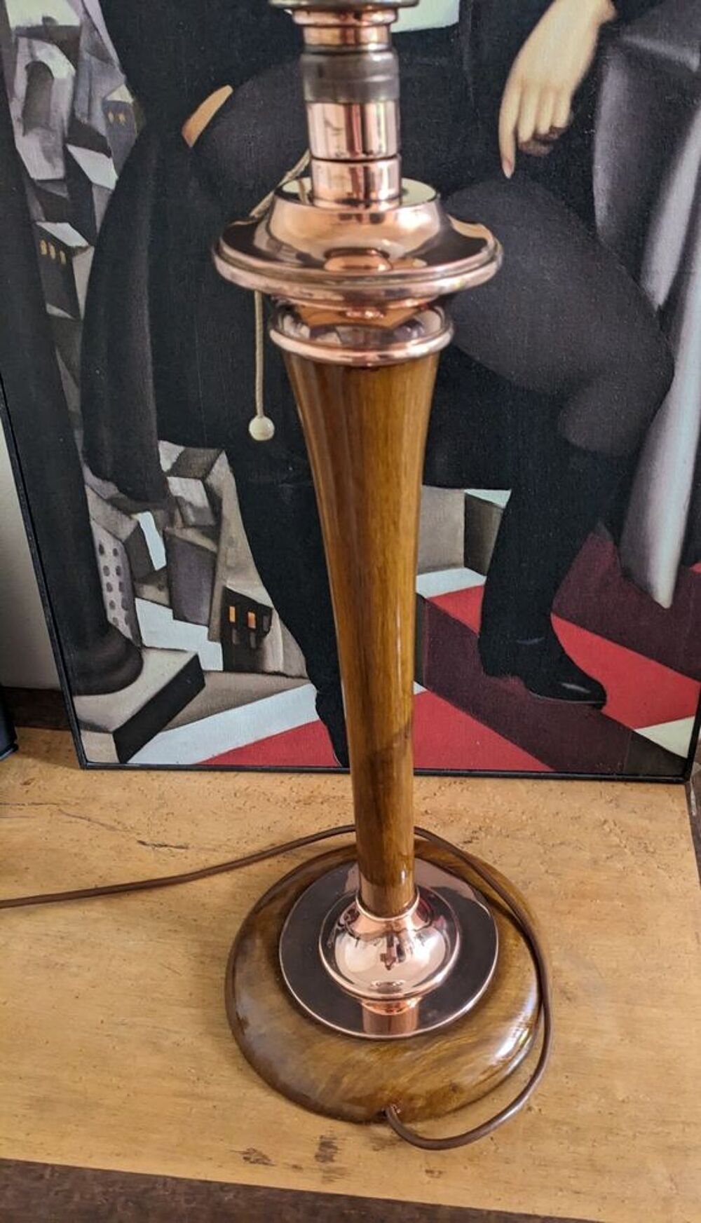 Belle grande lampe art d&eacute;co MAZDA 1930 couleur CUIVRE et NOY Décoration