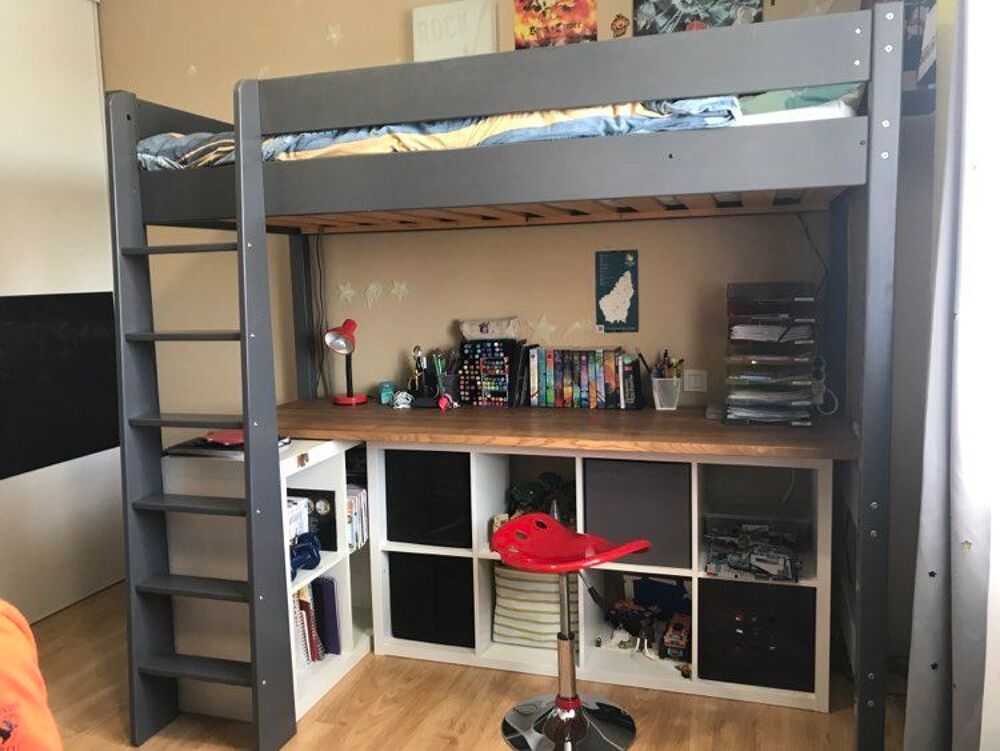 Lit mezzanine avec plateau bureau bois - 90x190cm Meubles