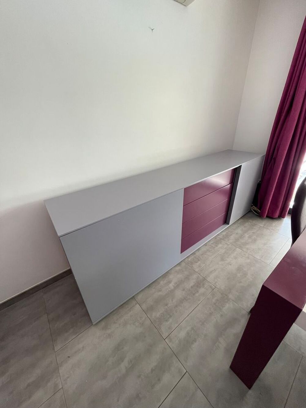 bahut 2 portes gris clair, 3 tiroirs , moderne Meubles