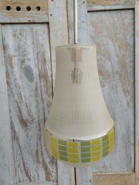 Ancienne Suspension Globe en Verre à Damiers Vintage 1960 60 Loches (37)