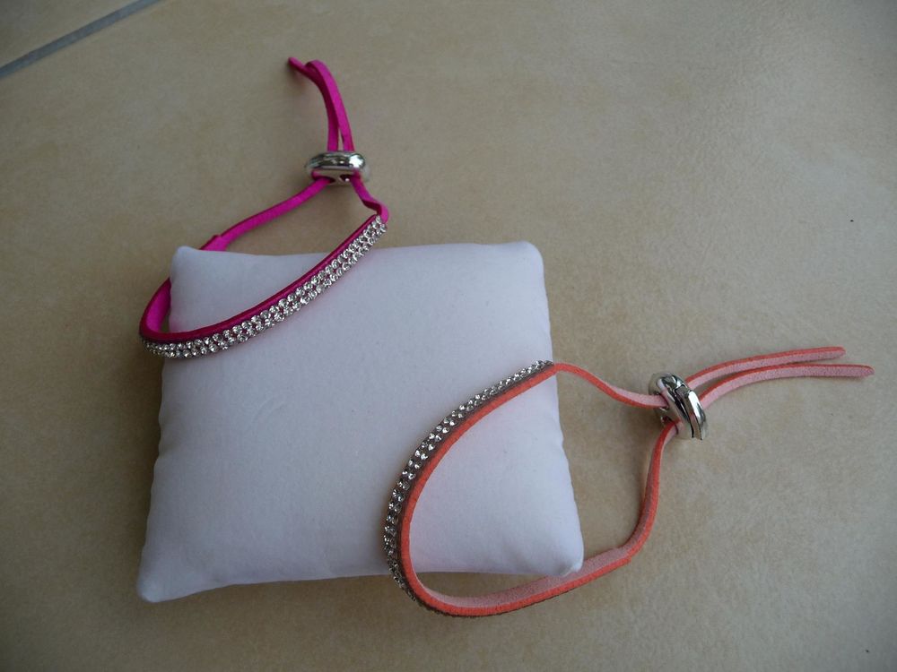 2 Bracelets Fuchsia &amp; Orange avec strass Bijoux et montres