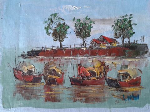 peinture sur toile à encadrer représentant 4 jonques 10 Dijon (21)