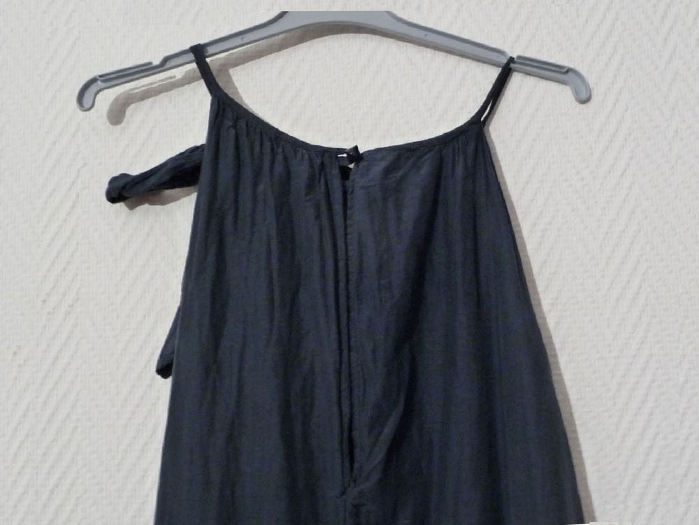 Robe &agrave; Bretelles Bleu Marine en Soie et Coton- Montan Vêtements