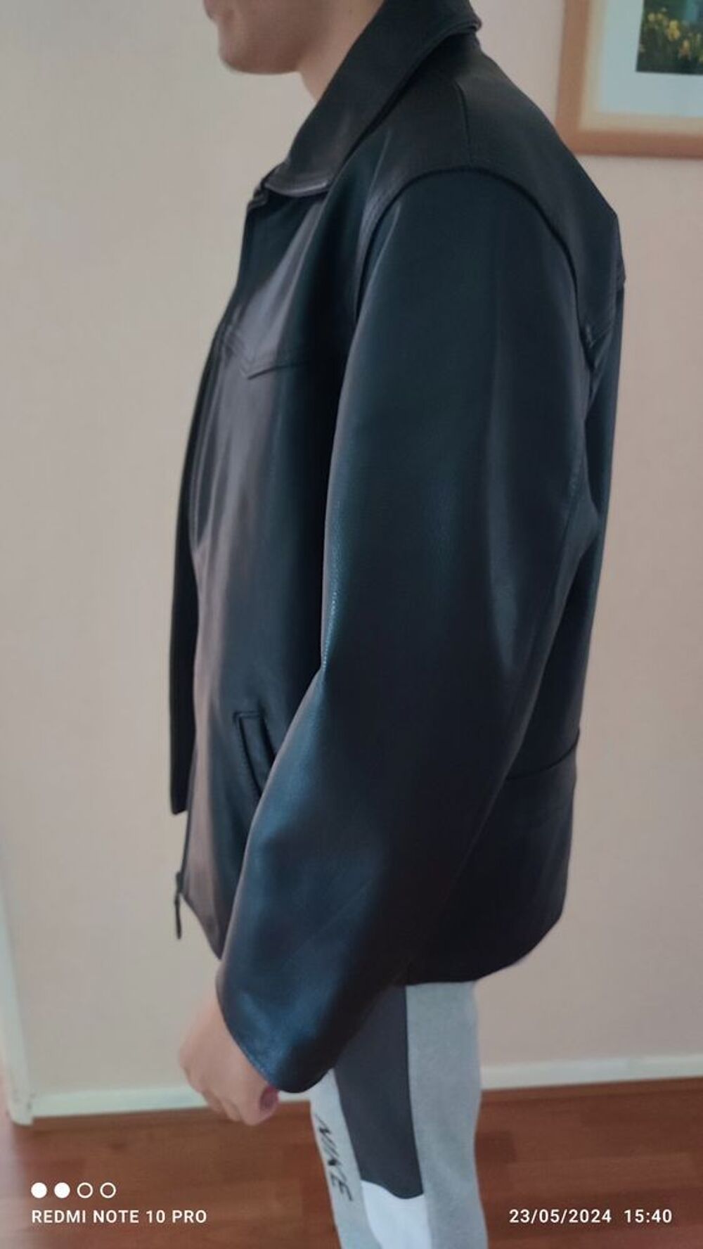 BLOUSON HOMME NOIR CUIRE REDSKINS TAILLE M Vtements
