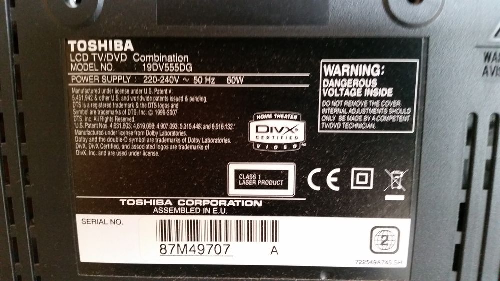  TV TOSHIBA 19DV555DG 48cm Photos/Video/TV