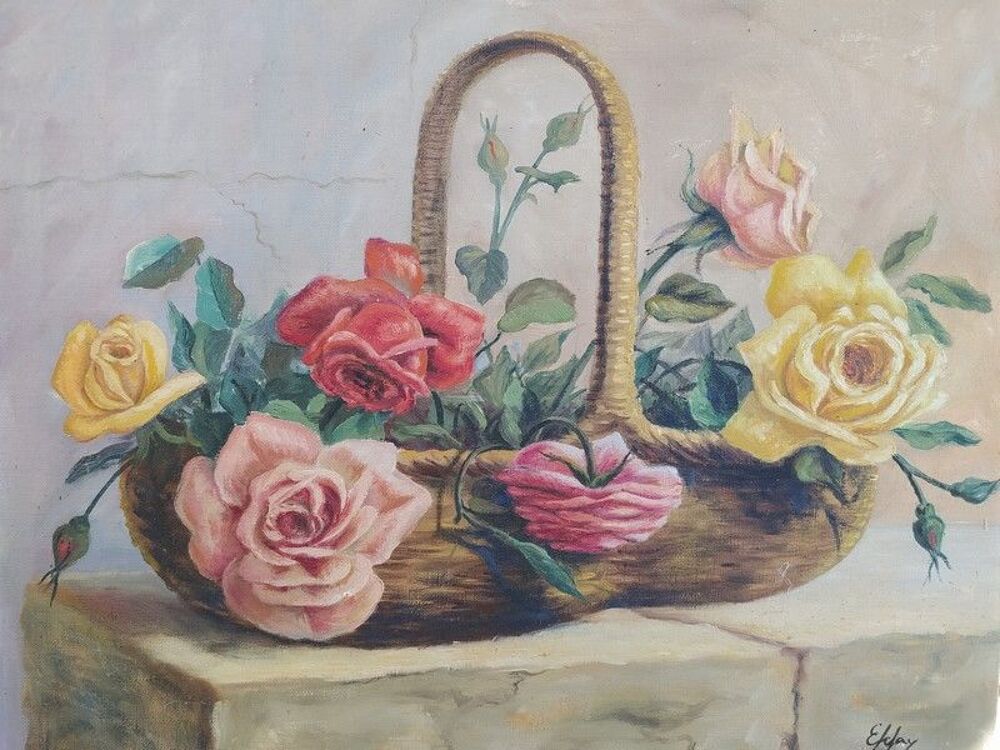 Ancien Tableau Roses dans un Panier Sign&eacute;
Décoration