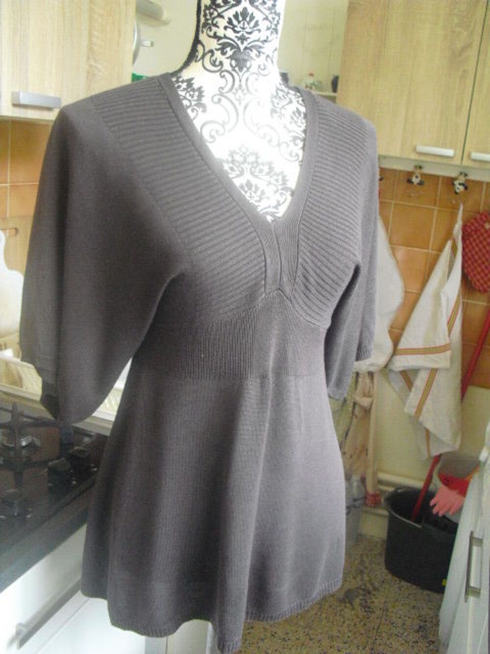 PULL marron mailles fines motifs manches larges NEUF CAMAIEU Vêtements