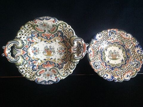 CORBEILLE À FRUITS ET ASSIETTE AJOURÉE EN FAIENCE Envoi Poss 85 Trégunc (29)