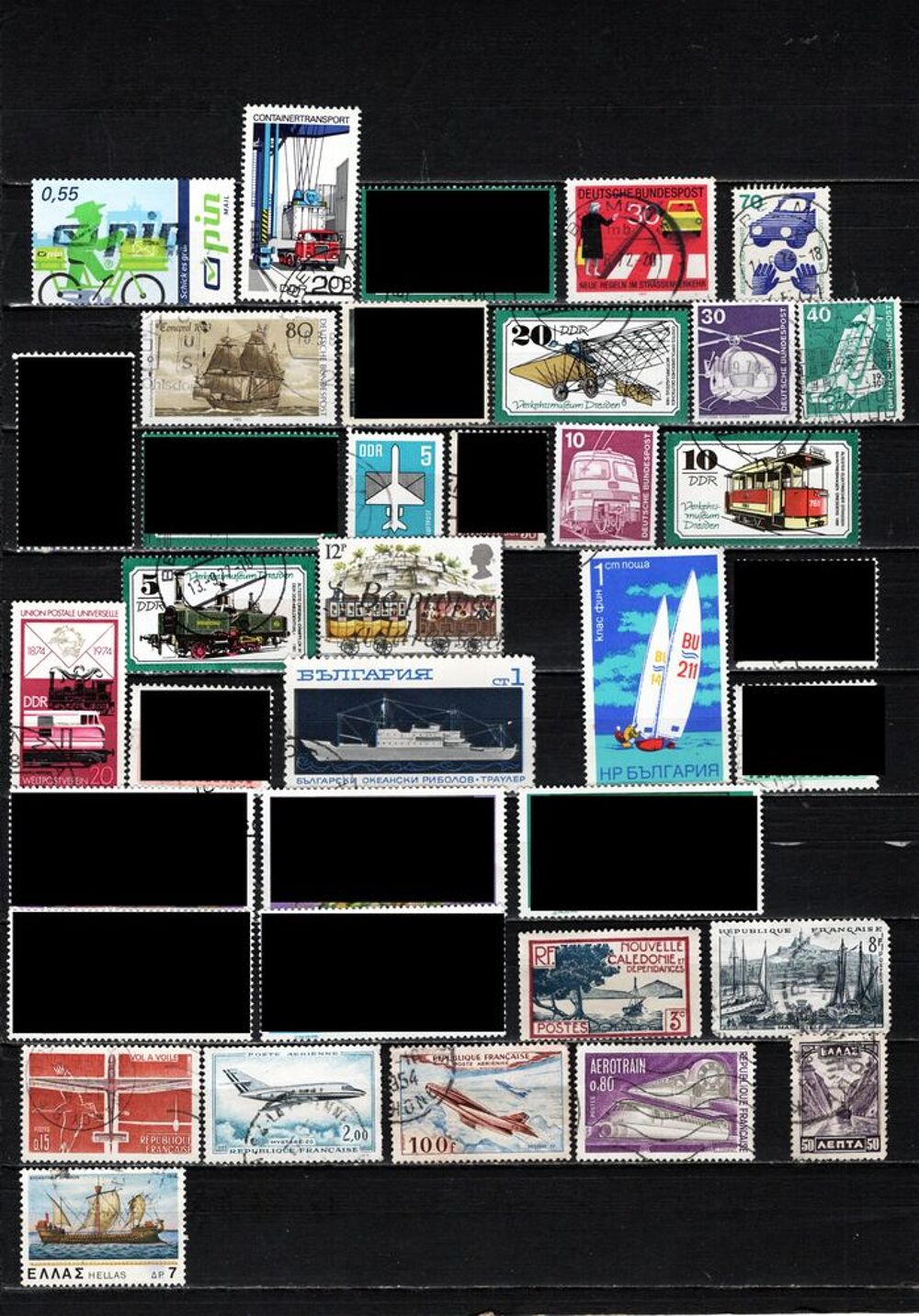 lot de 64 timbres d'EUROPE sur les TRANSPORTS DIVERS 