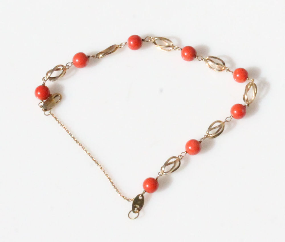 BRACET en OR et PERLES de CORAIL 18 K carats cts 750 BIJOU Bijoux et montres