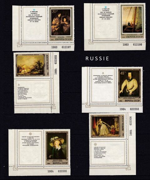 lot de 45 timbres de RUSSIE sur la PEINTURE 3 Les glisottes-et-Chalaures (33)