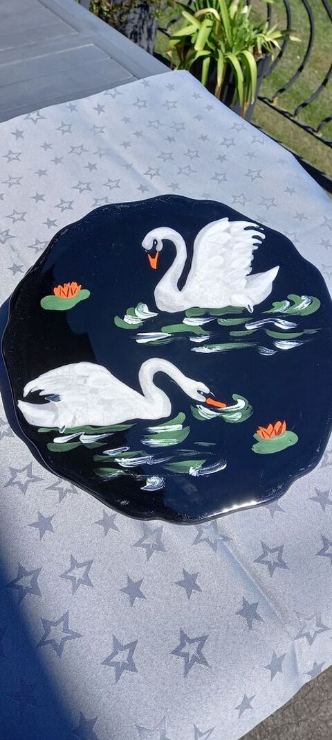 Dessous de plat Émaux de LONGWY France vintage décor cygnes 30 Cranves-Sales (74)