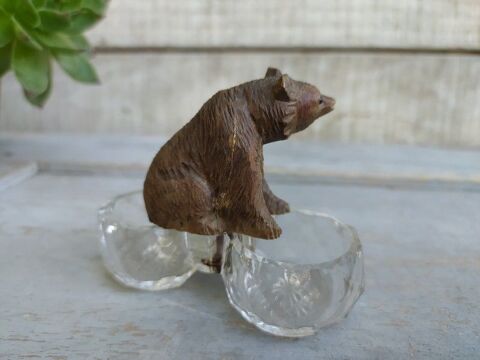 Saleron Verre Cristal Ours Bois Sculpt Fort Noire XIXme  75 Loches (37)