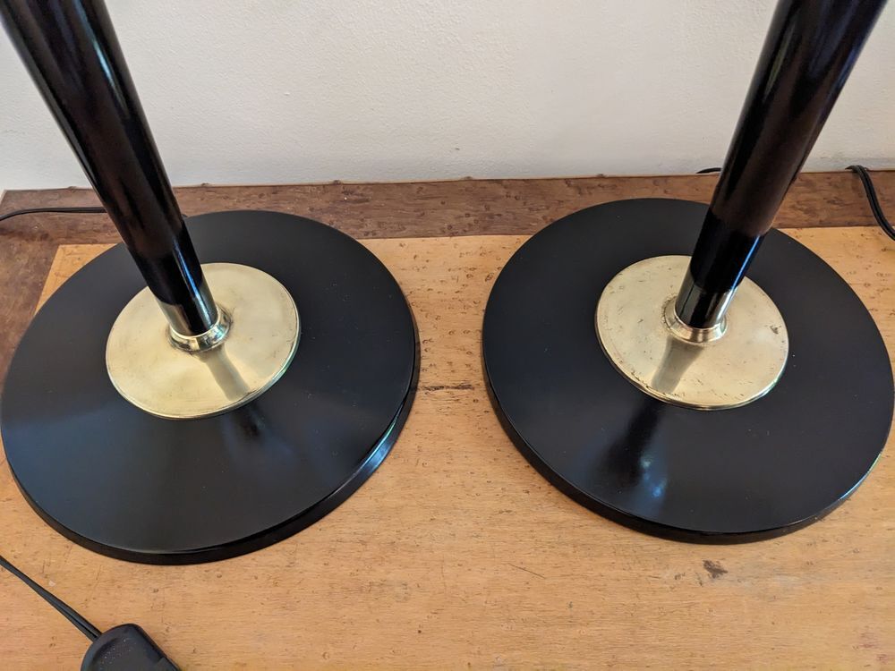 Paire de 2 lampes art d&eacute;co MAZDA laqu&eacute;es noire avec tulipe e Décoration