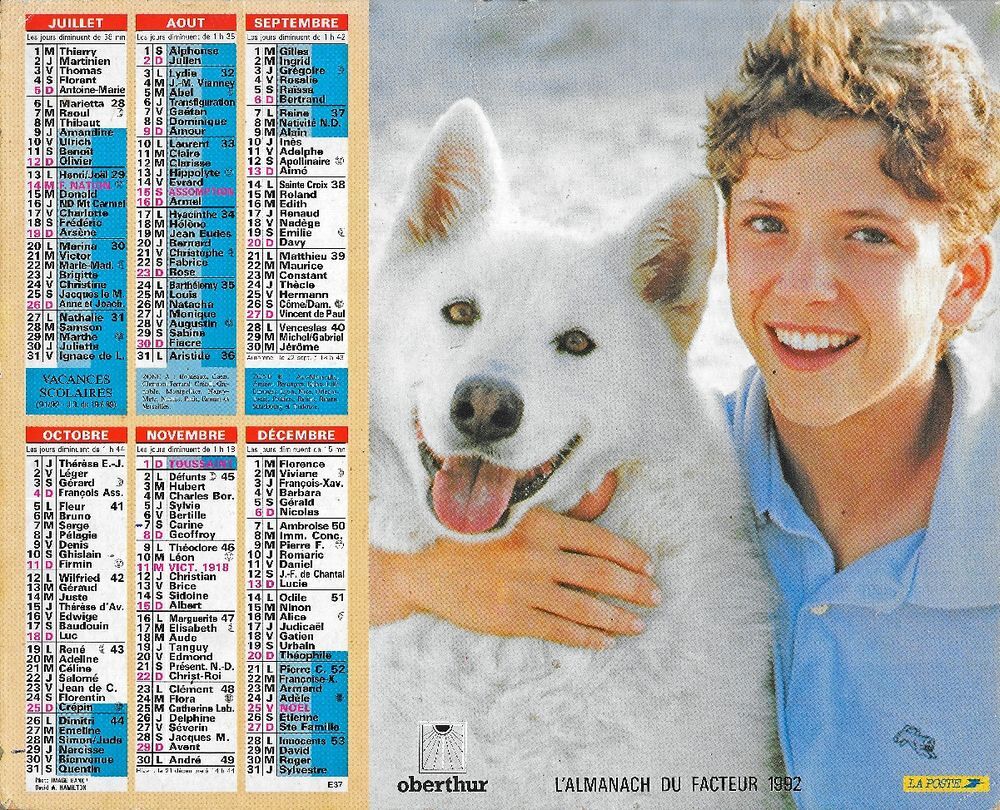 Calendrier de La Poste 1992 