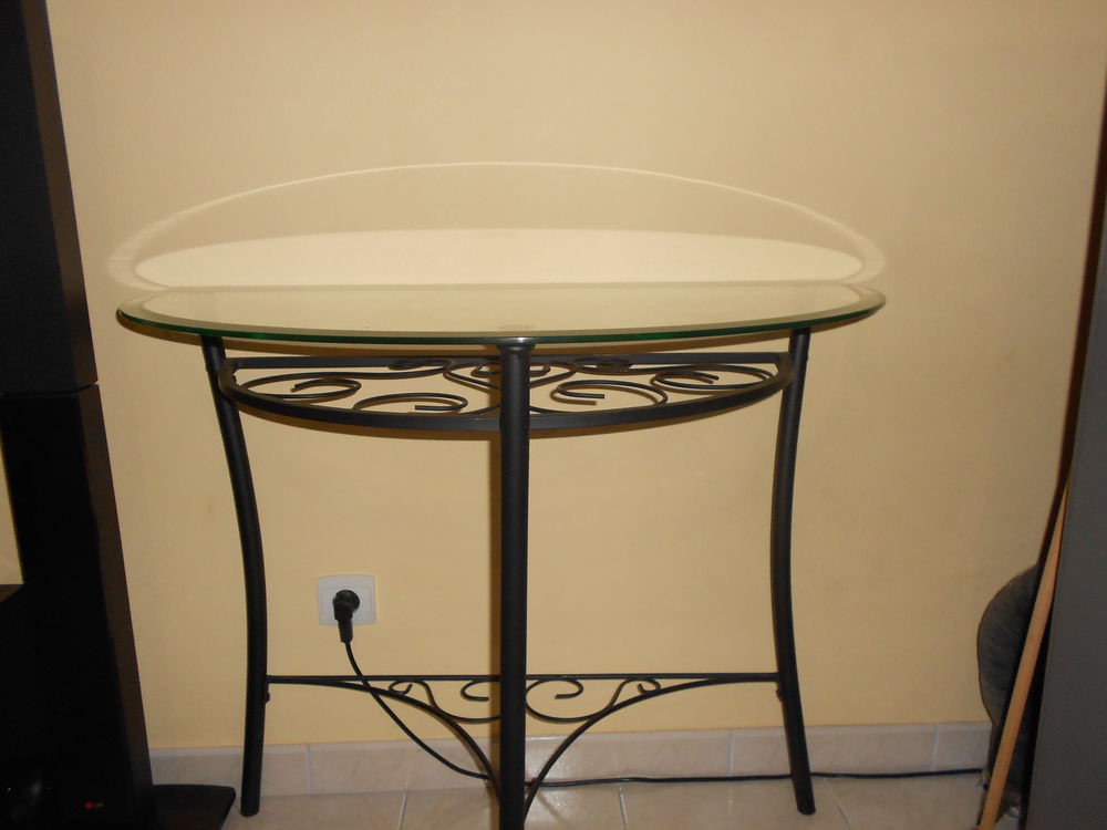 console demi lune fer forg&eacute; et verre Meubles