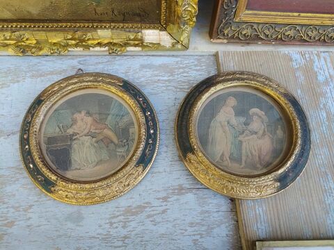 Paire de Petites Gravures �rotiques Curiosa Cadres Ronds  90 Loches (37)