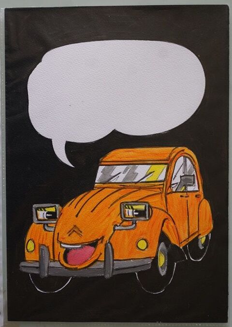 peinture - 2 CV bulle pour message - sur papier aquarelle fo 4 Fougères (35)