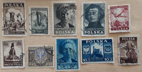 10 timbres à collection  POLOGNE oblitérés des années 1947 2 Pontoise (95)