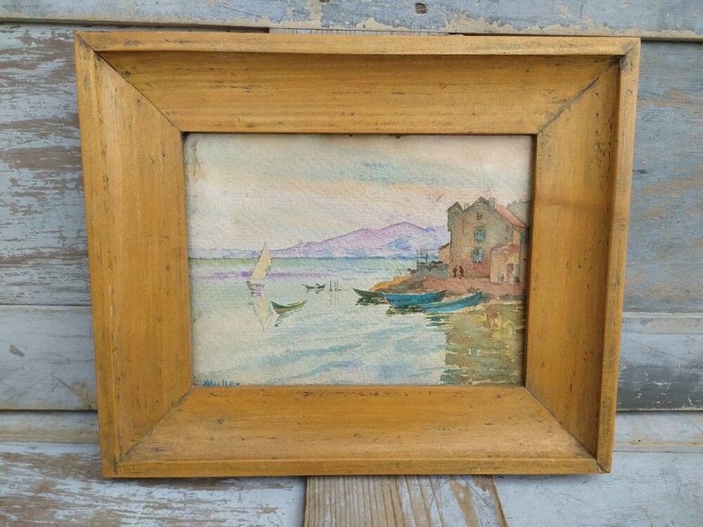 Tableau Aquarelle Marine Paysage Martigues ? Sign&eacute; Muller 