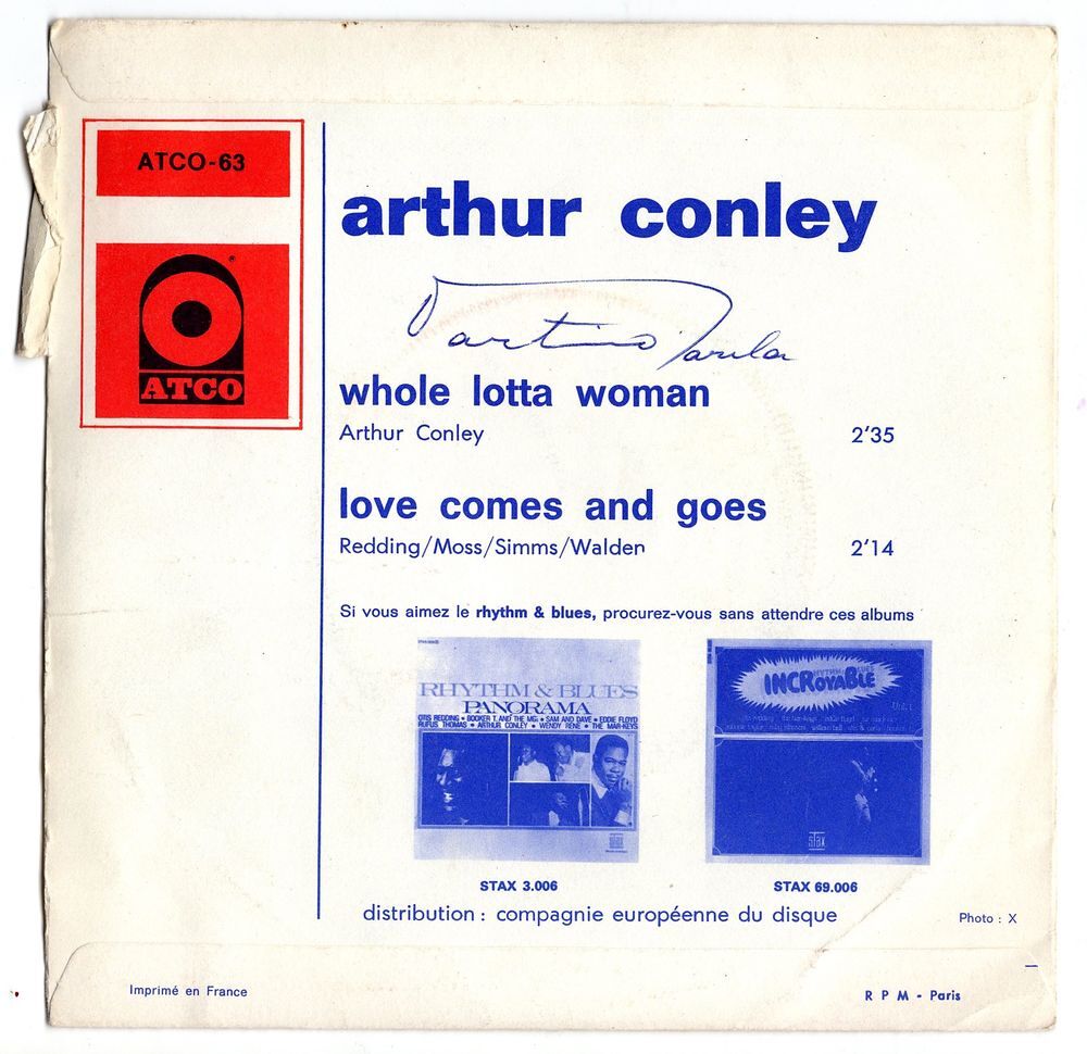 Arthur CONLEY : Whole Lotta Woman - ATCO 63 - avec languette CD et vinyles