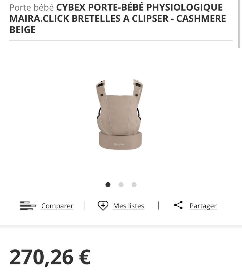 50&amp;euro; Porte-b&eacute;b&eacute; Cybex prix achat 270&amp;euro; Puériculture