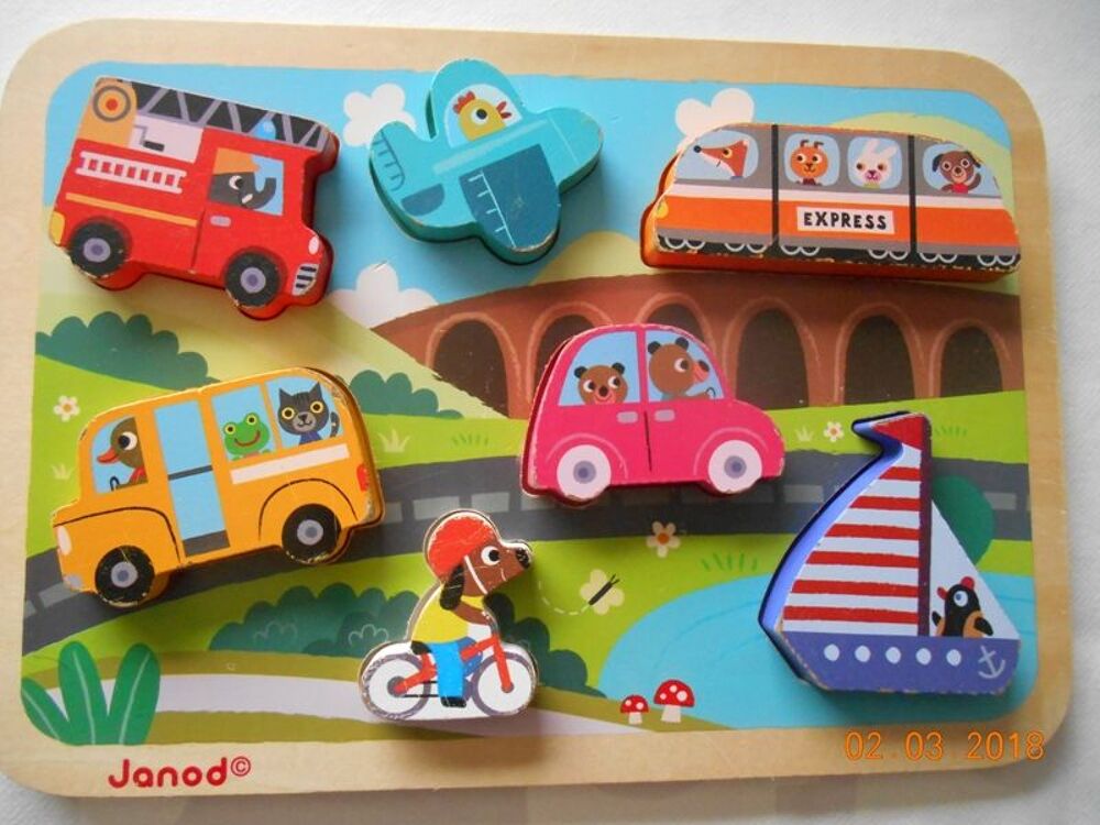 Puzzle bois encastrement 7 v&eacute;hicules JANOD Jeux / jouets