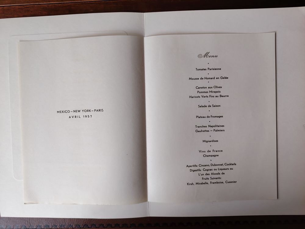 Menus AIR France AVRIL 1957
