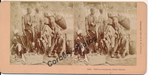 ÉGYPTE. LE CAIRE. Natives Smoking Photographie Stéréo ca1880 0 Loches (37)
