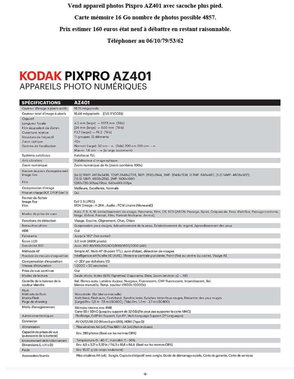 appareil photos Pixpro AZ401 Photos/Video/TV