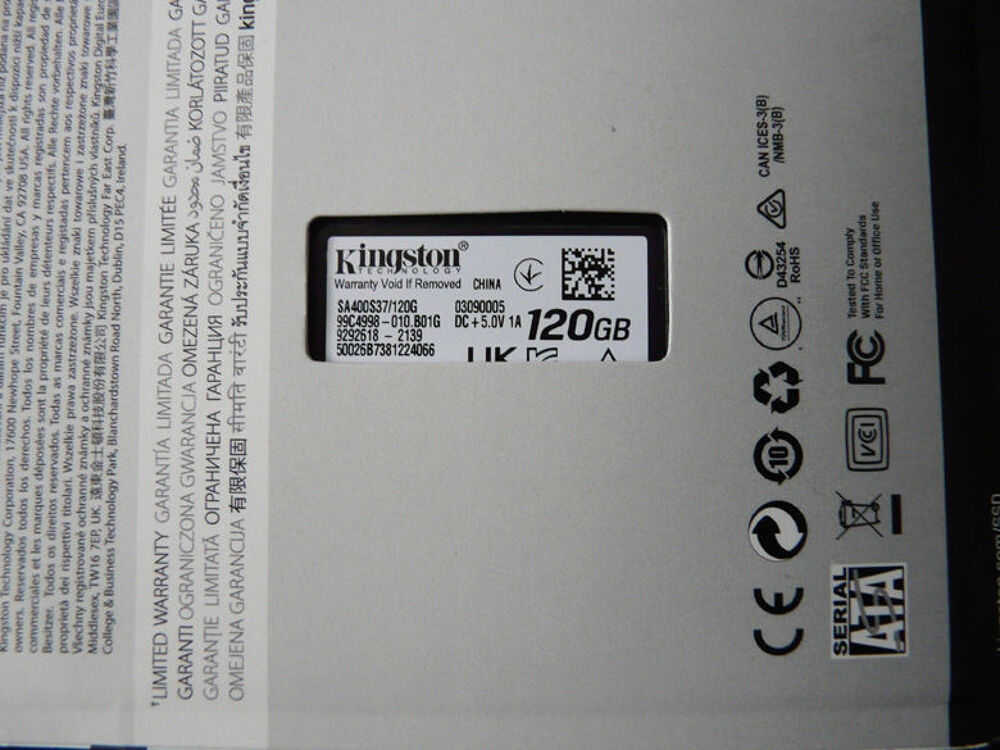DISQUE SSD Marque KINGSTON 120 Go (A400) sous Blister neuf Matériel informatique